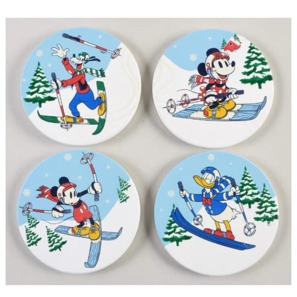 New 4 pack Holiday Mickey Mouse and Friends drink coasters skiing by ZRIKE